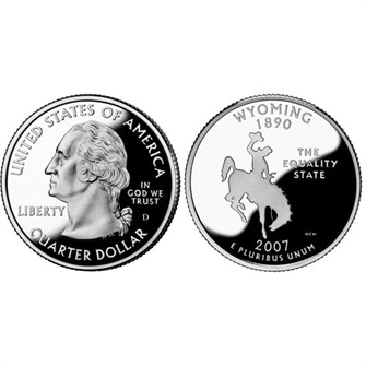 25 центов - Штат № 44 Вайоминг, США, 2007 год 11106