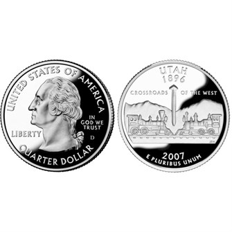 25 центов - Штат № 45 Юта, США, 2007 год 11107