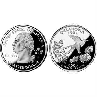 25 центов - Штат № 46 Оклахома, США, 2008 год 11108