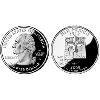 25 центов - Штат № 47 Нью-Мексико, США, 2008 год 11109