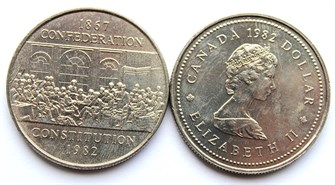 1 доллар - 115 лет Конституции, Канада, 1982 год, UNC 11182